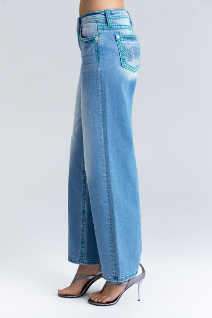 Velocity Stitched Wide Leg  Jeans