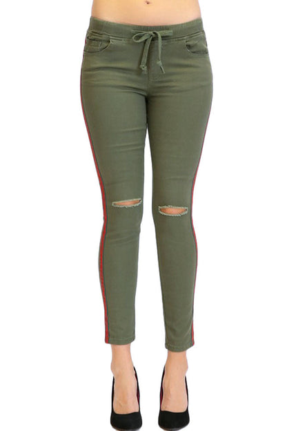 Women's Destroyed Side Striped Band Joggers