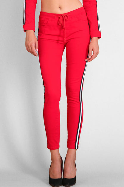 Women's Destroyed Side Striped Band Joggers