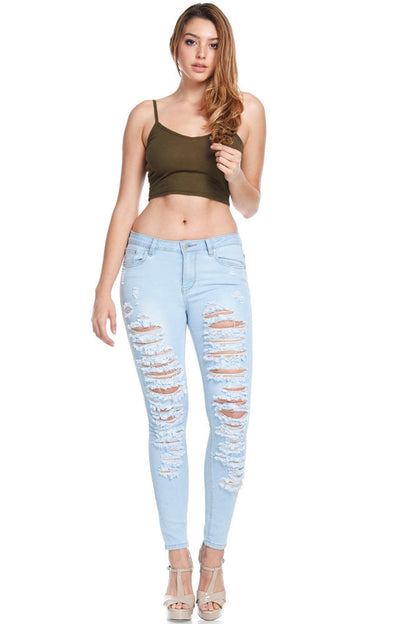 Low-Rise Destroyed Skinny Jeans