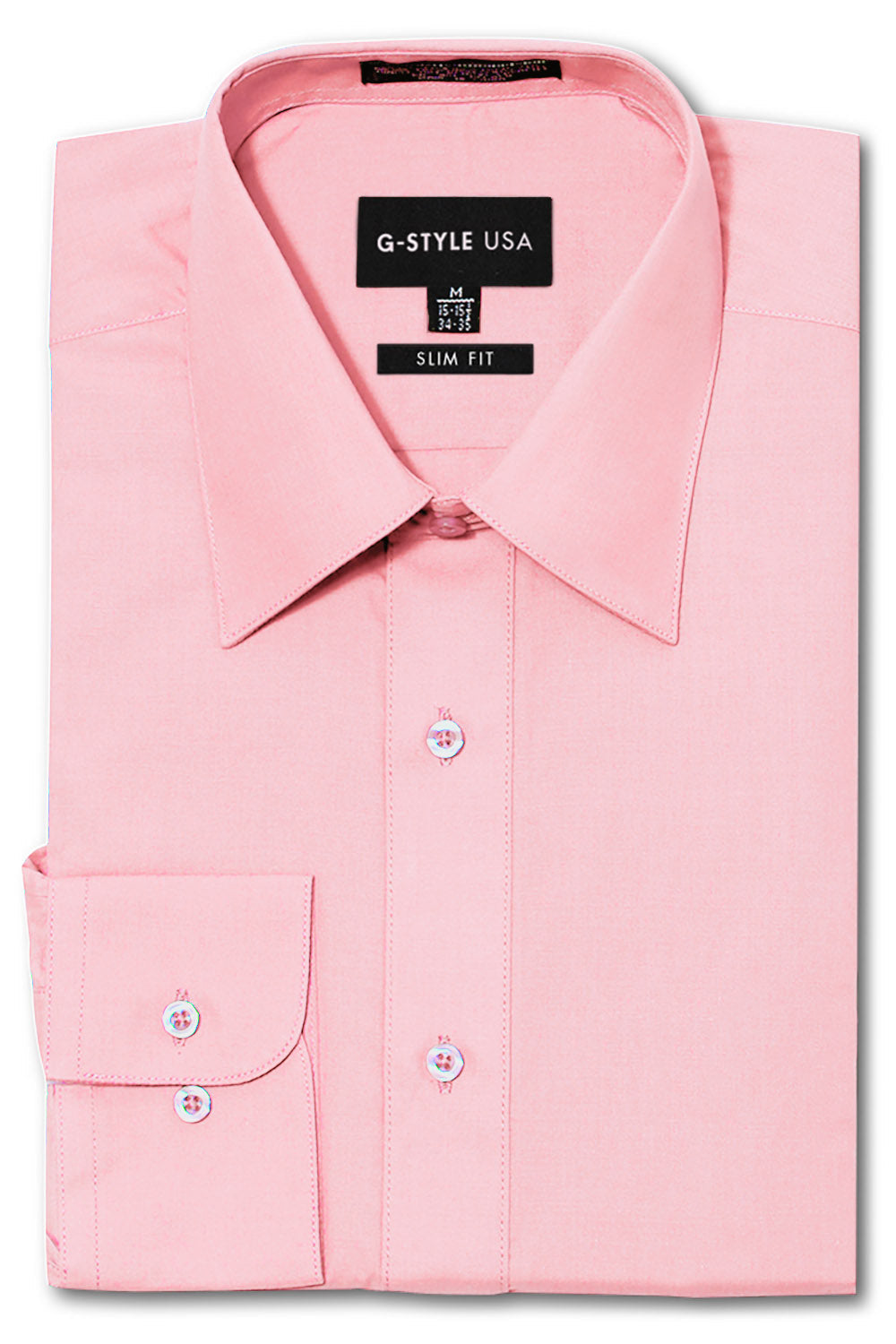 Men's Slim Fit Solid Color Dress Shirt (Pink)