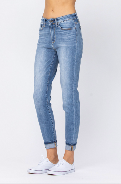 Judy Blue High Rise Double Cuffed Girlfriend Jeans