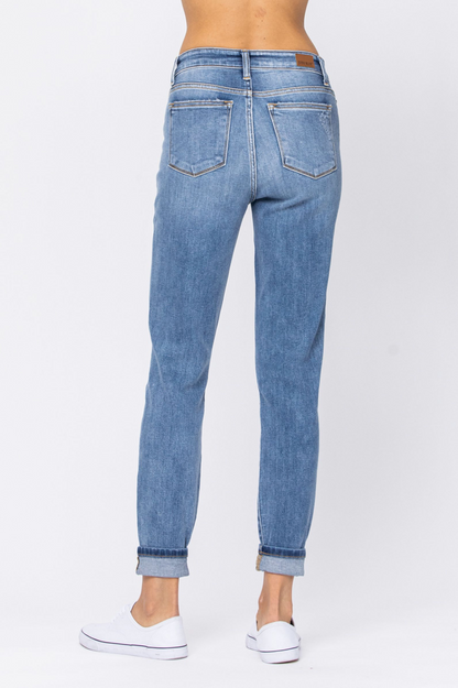 Judy Blue High Rise Double Cuffed Girlfriend Jeans