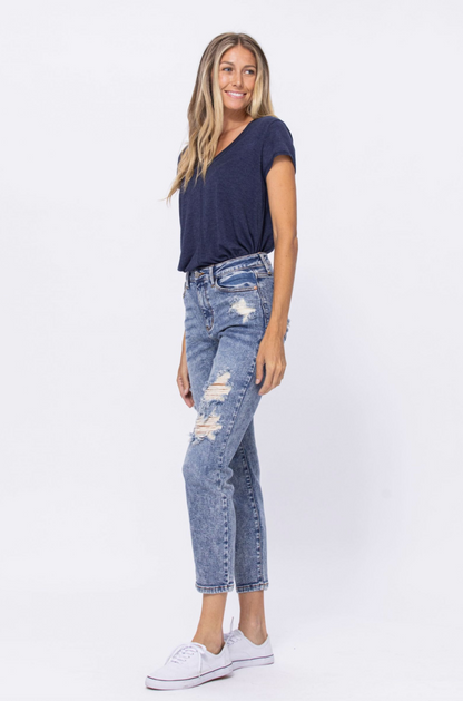 Judy Blue Destroyed Acid Wash Boyfriend Jeans
