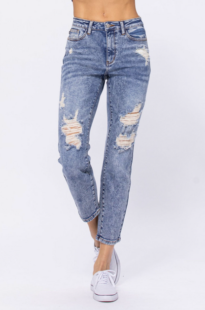 Judy Blue Destroyed Acid Wash Boyfriend Jeans