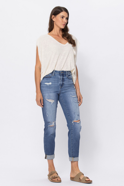 Judy Blue Distressed Medium Wash Boyfriend Jeans
