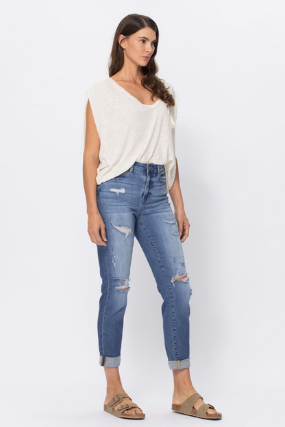 Judy Blue Distressed Medium Wash Boyfriend Jeans