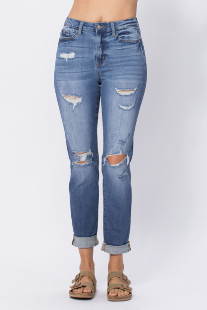Judy Blue Distressed Medium Wash Boyfriend Jeans