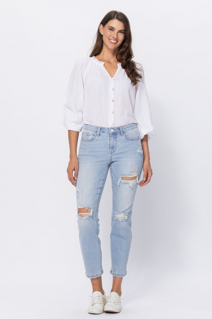 Judy Blue Super Light Destroyed Boyfriend Jeans
