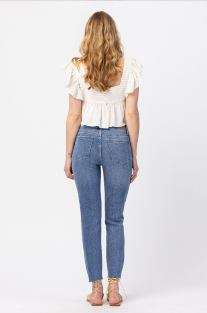 Judy Blue Sunflower Embroidered Girlfriend Jeans