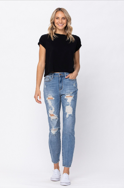 Judy Blue Destroyed Light Wash Boyfriend Jeans