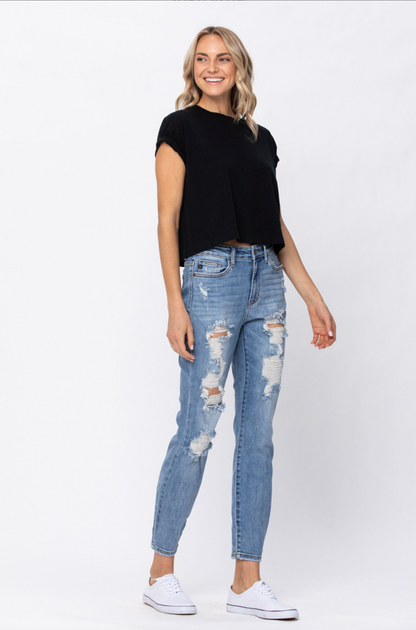 Judy Blue Destroyed Light Wash Boyfriend Jeans