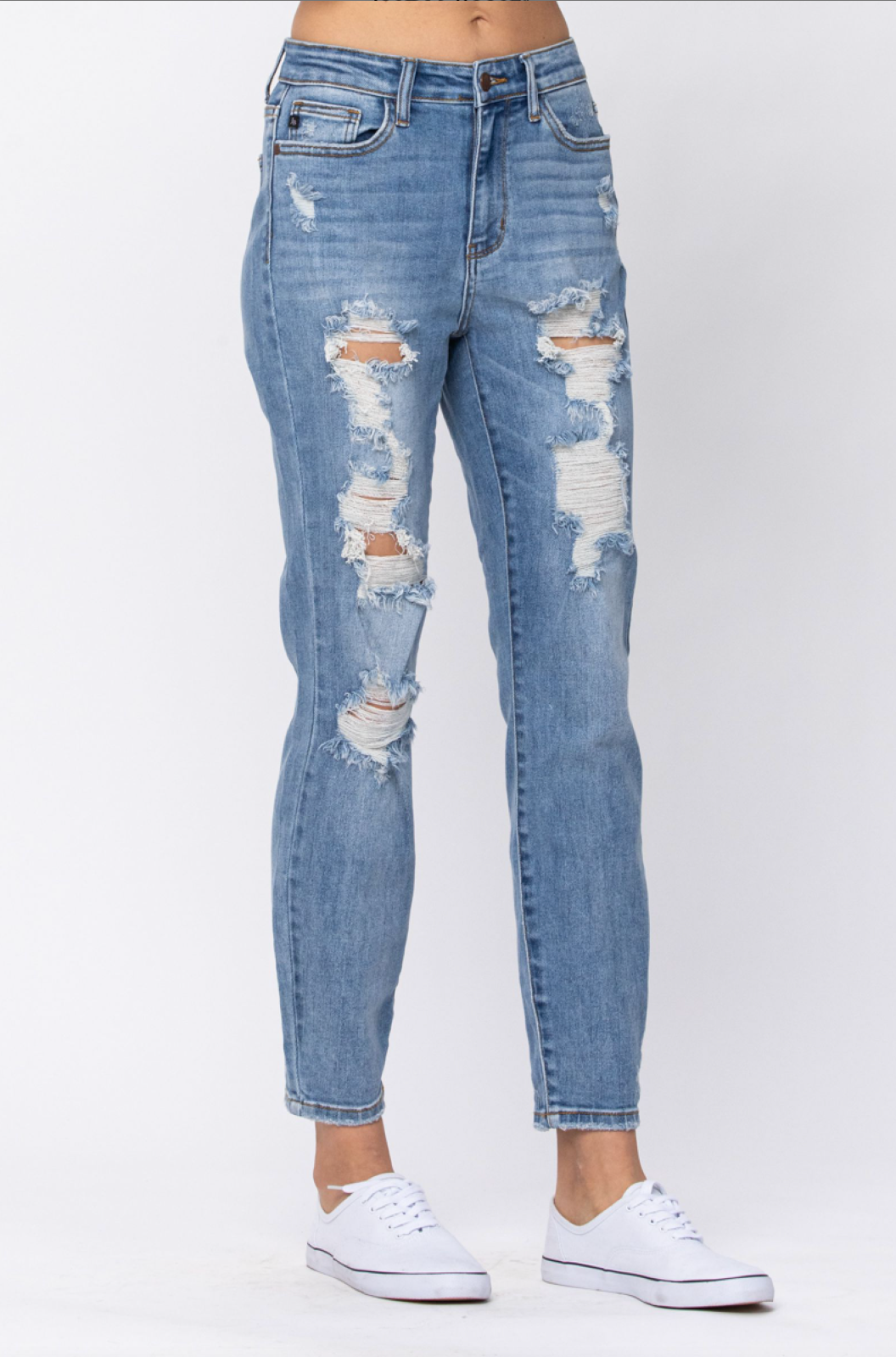 Judy Blue Destroyed Light Wash Boyfriend Jeans
