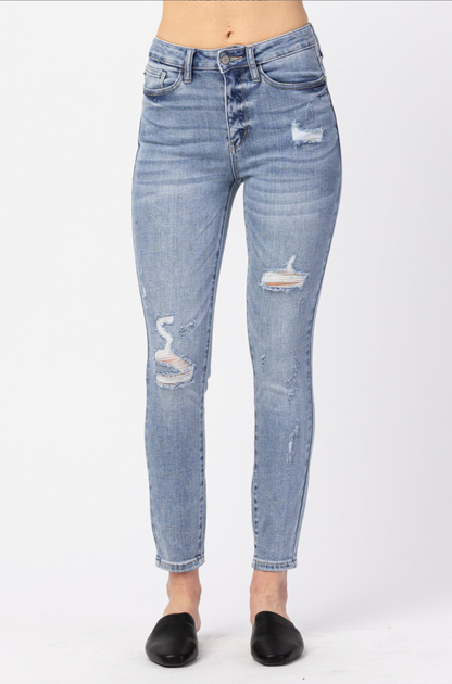 Judy Blue Light Wash Destroyed Skinny Jeans