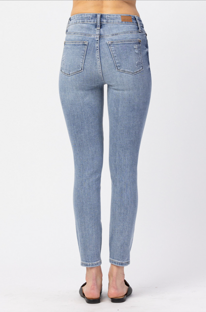 Judy Blue Light Wash Destroyed Skinny Jeans