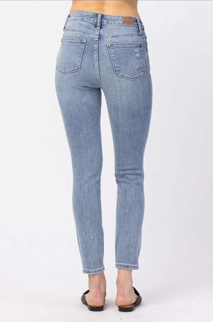 Judy Blue Light Wash Destroyed Skinny Jeans