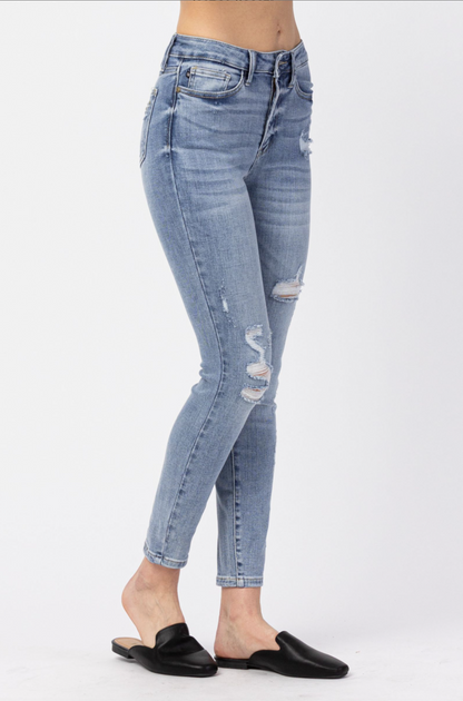 Judy Blue Light Wash Destroyed Skinny Jeans