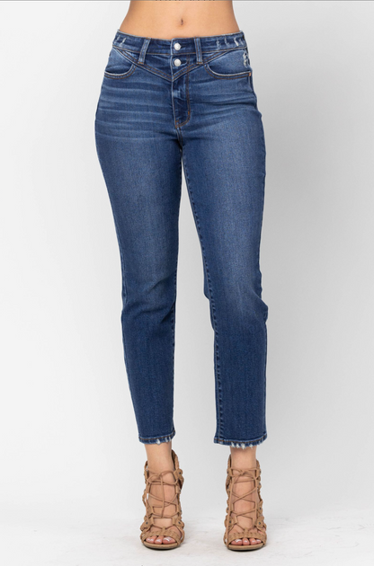 Judy Blue Front Yoke Girlfriend Jeans