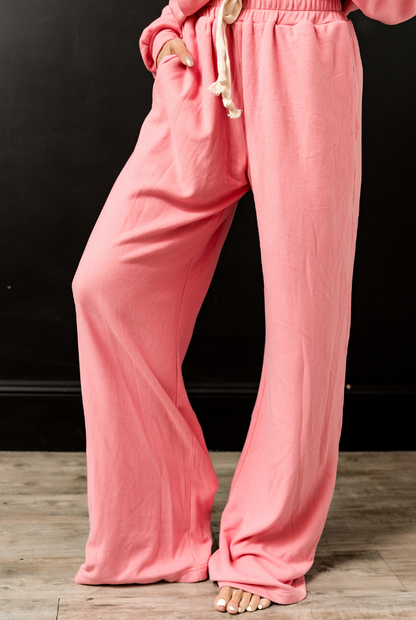 Ampersand Avenue Performance Fleece Free Time Wide Leg Comfy Pant - Pink Tulip