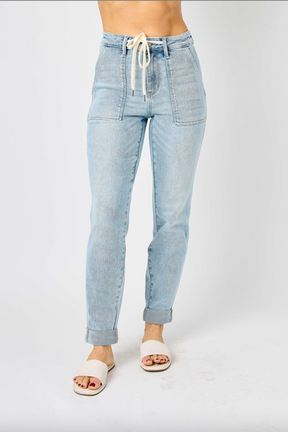 Judy Blue Vintage Wash Double Cuffed Denim Joggers