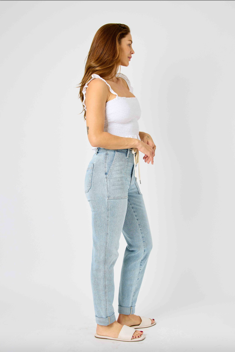 Judy Blue Vintage Wash Double Cuffed Denim Joggers