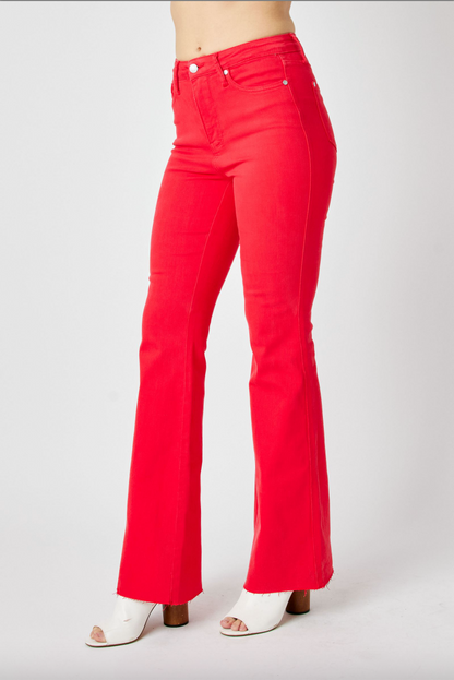 Judy Blue Tummy Control Flare Jeans - Red