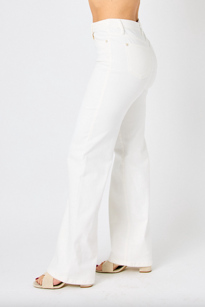 Judy Blue White Braided Waist Wide Leg Jeans