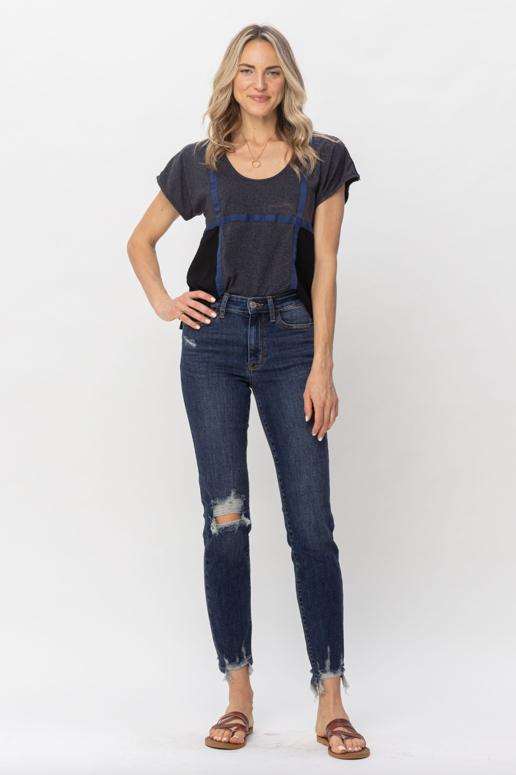 Judy Blue Chopped Hem Girlfriend Jeans