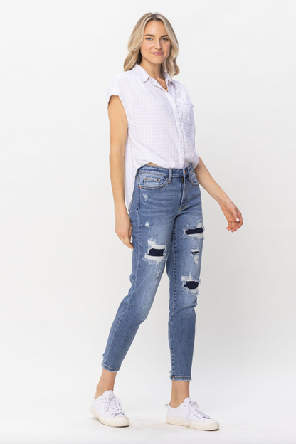 Judy Blue Patched Girlfriend Jeans