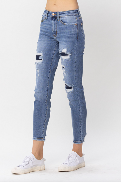 Judy Blue Patched Girlfriend Jeans