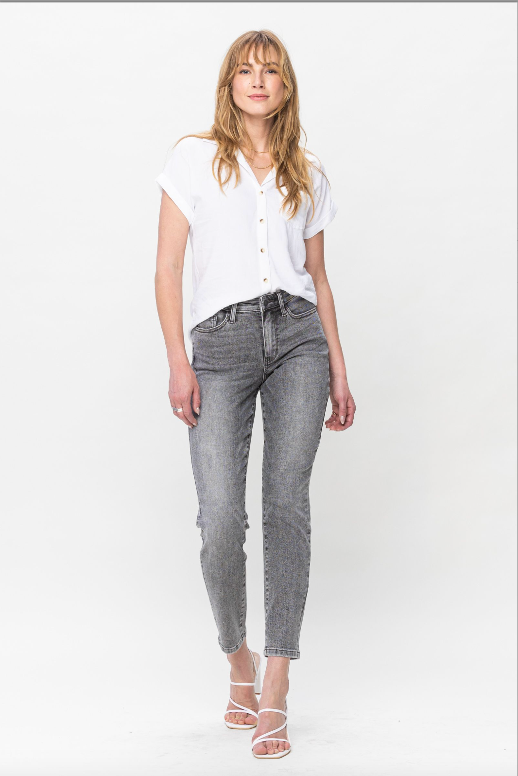 Judy Blue Stone Wash Grey Girlfriend Jeans
