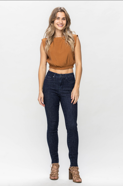 Judy Blue Super Dark Raw Hem Skinny Jeans