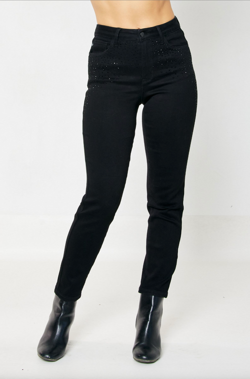 Judy Blue Black Rhinestone Girlfriend Jeans