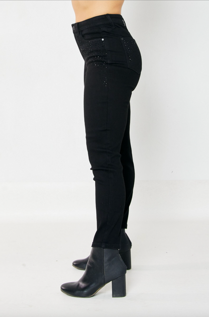 Judy Blue Black Rhinestone Girlfriend Jeans