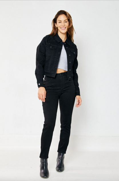 Judy Blue Black Rhinestone Girlfriend Jeans