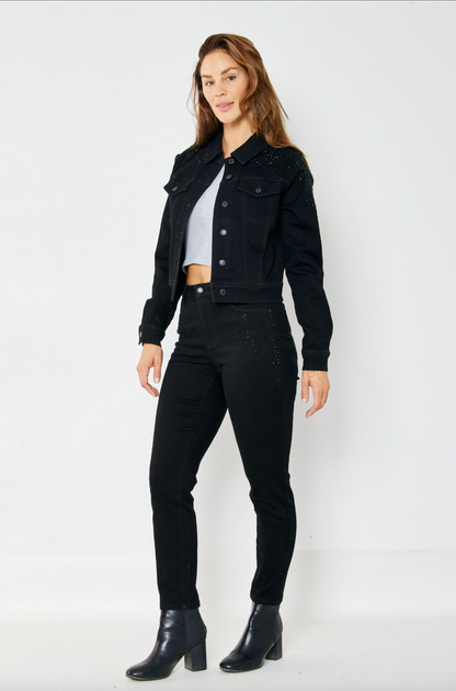 Judy Blue Black Rhinestone Girlfriend Jeans