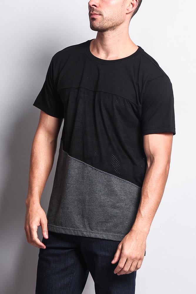 Colorblock Poly Suede Mesh T-Shirt
