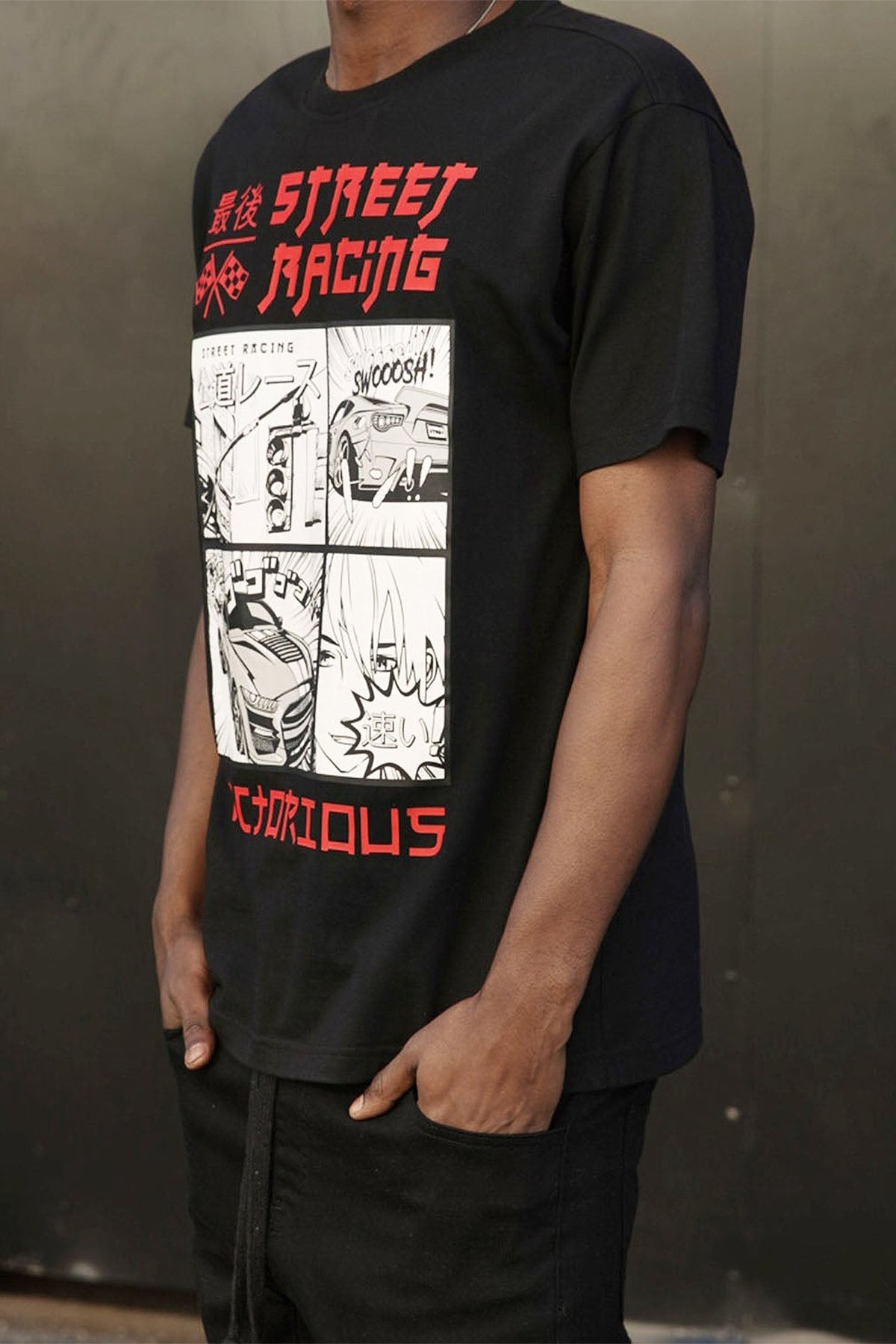 Men's Rubber Print Street Racing Graphic T-Shirt