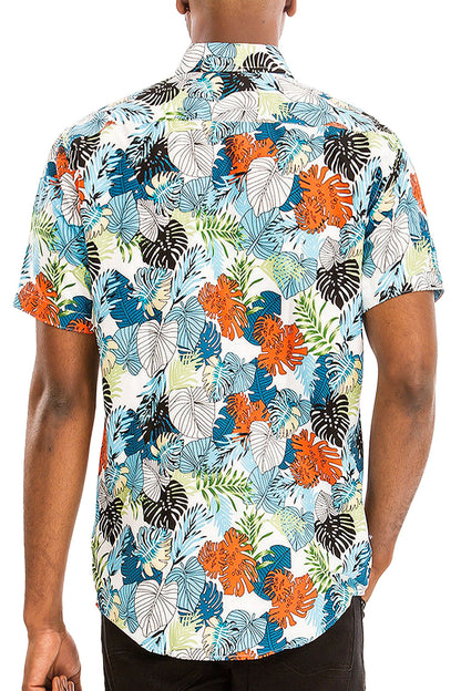 Men's Tropical Print Button Down Short Sleeve Shirts