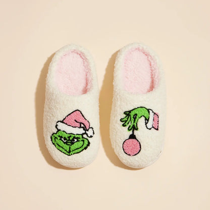 Christmas Green Guy Fuzzy Fleece Slipper