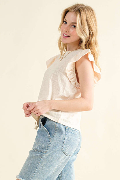 Going Astray Ruffle Sleeve Tee - Ivory
