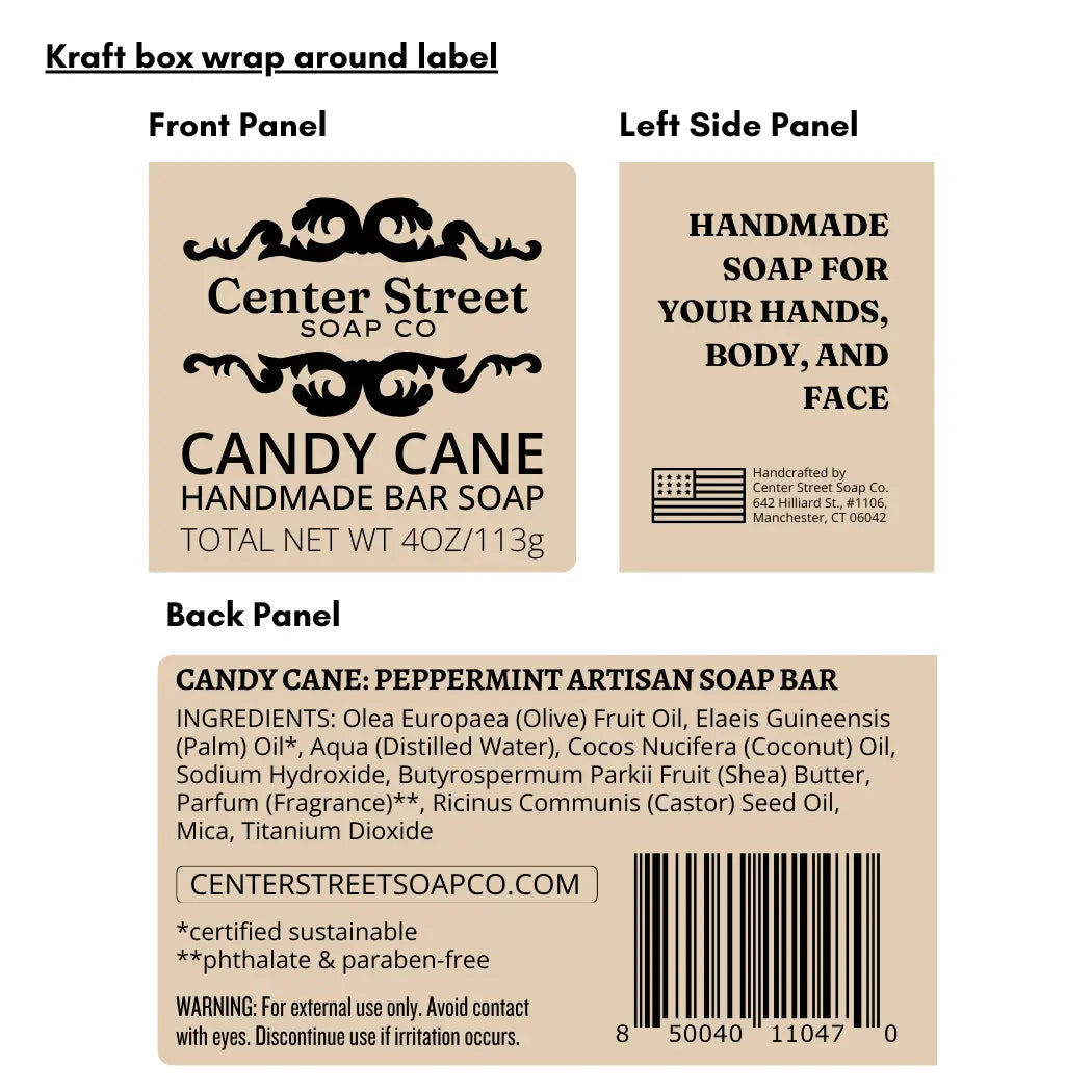 Candy Cane Christmas Handmade Soap Bar