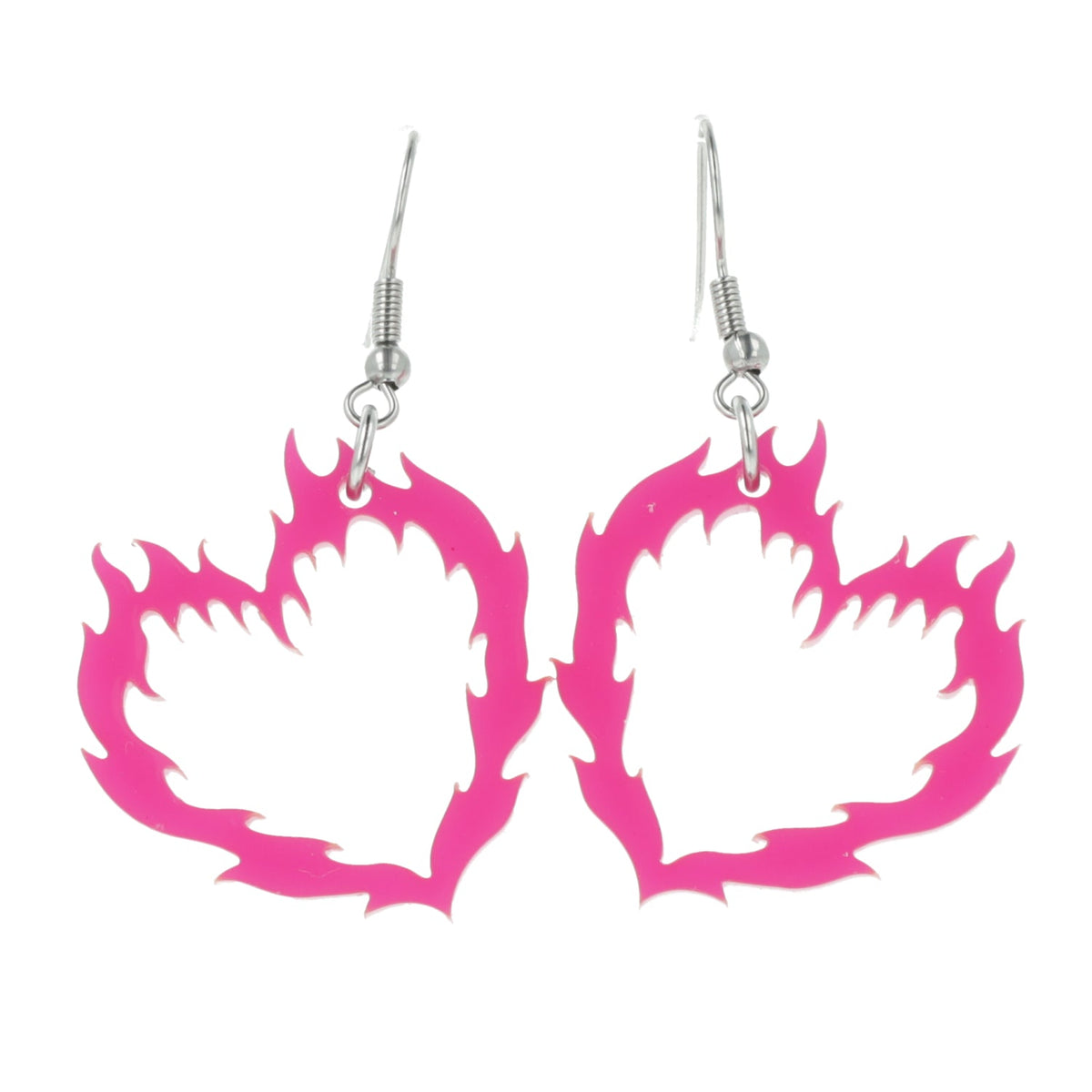 Flame Heart Earrings - Dark Pink