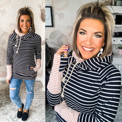 Ampersand Avenue Doublehood™ Sweatshirt - Line It Up Black & Pink