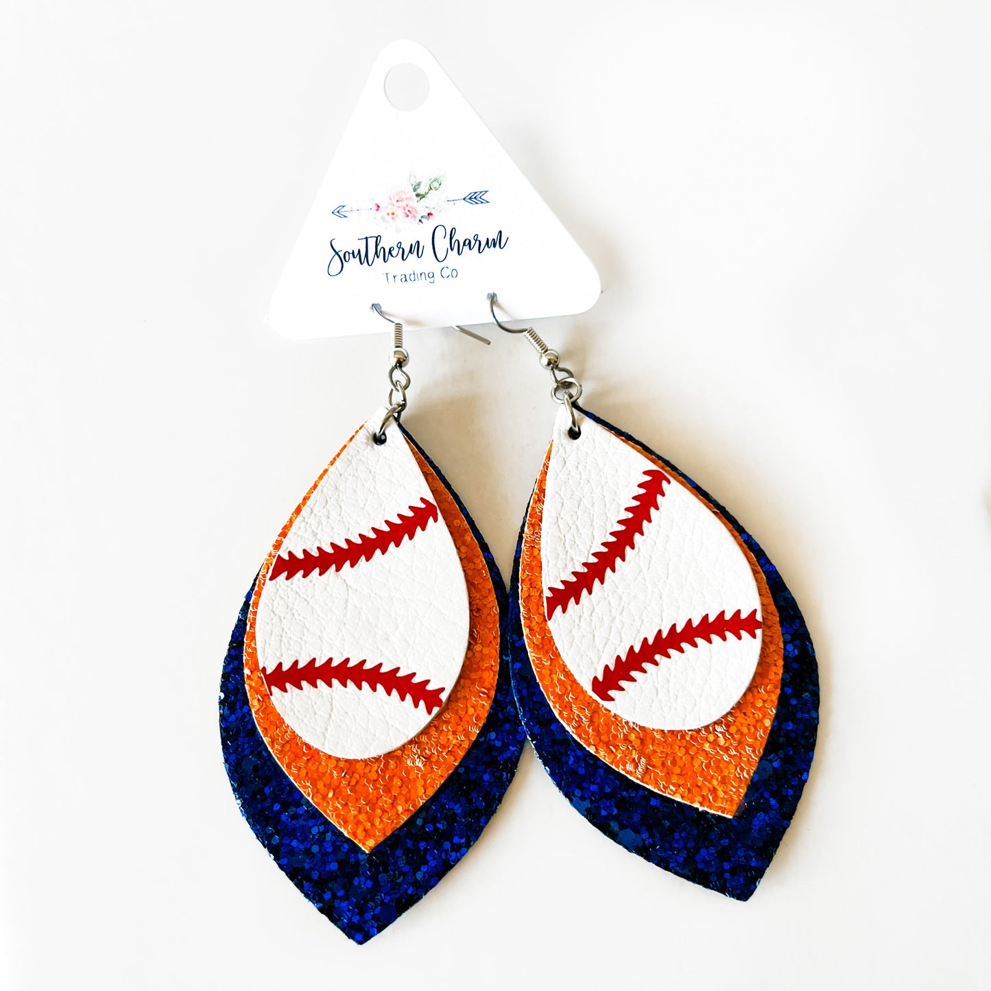 3" Spirit Baseball Layered Dangles - Navy/Orange