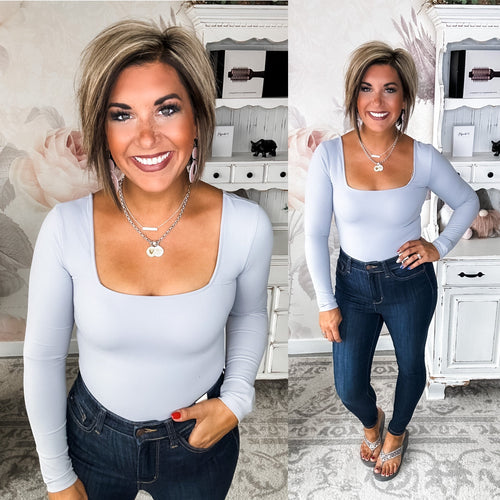 Ampersand Avenue Long Sleeve Bodysuit - Light Grey