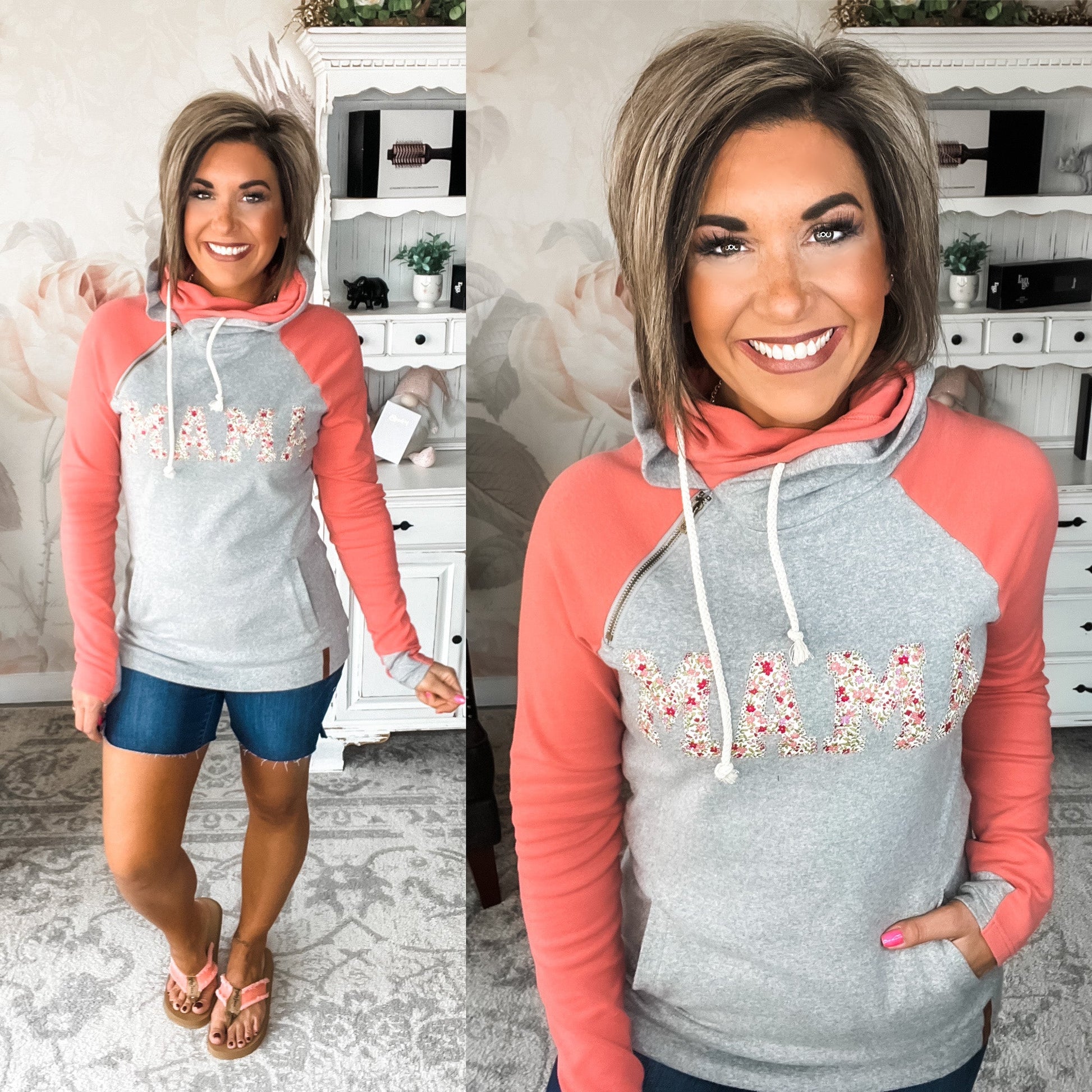 Ampersand Avenue - Doublehood™ Sweatshirt - Mama Coral & Floral