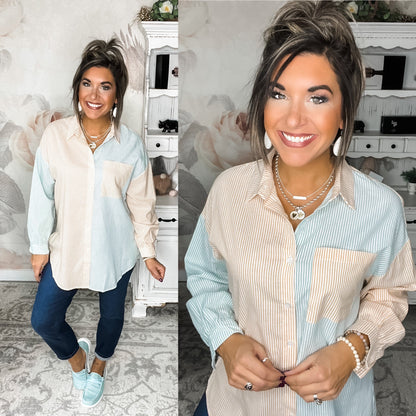 Living Our Best Button Down - Mustard/Sage