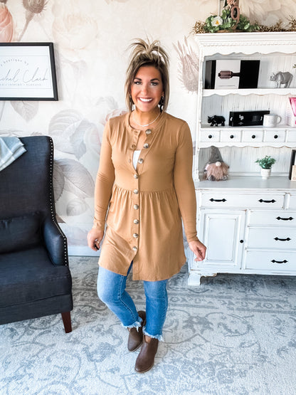 Best Deal Yet Shirred Waist Cardigan - Camel
