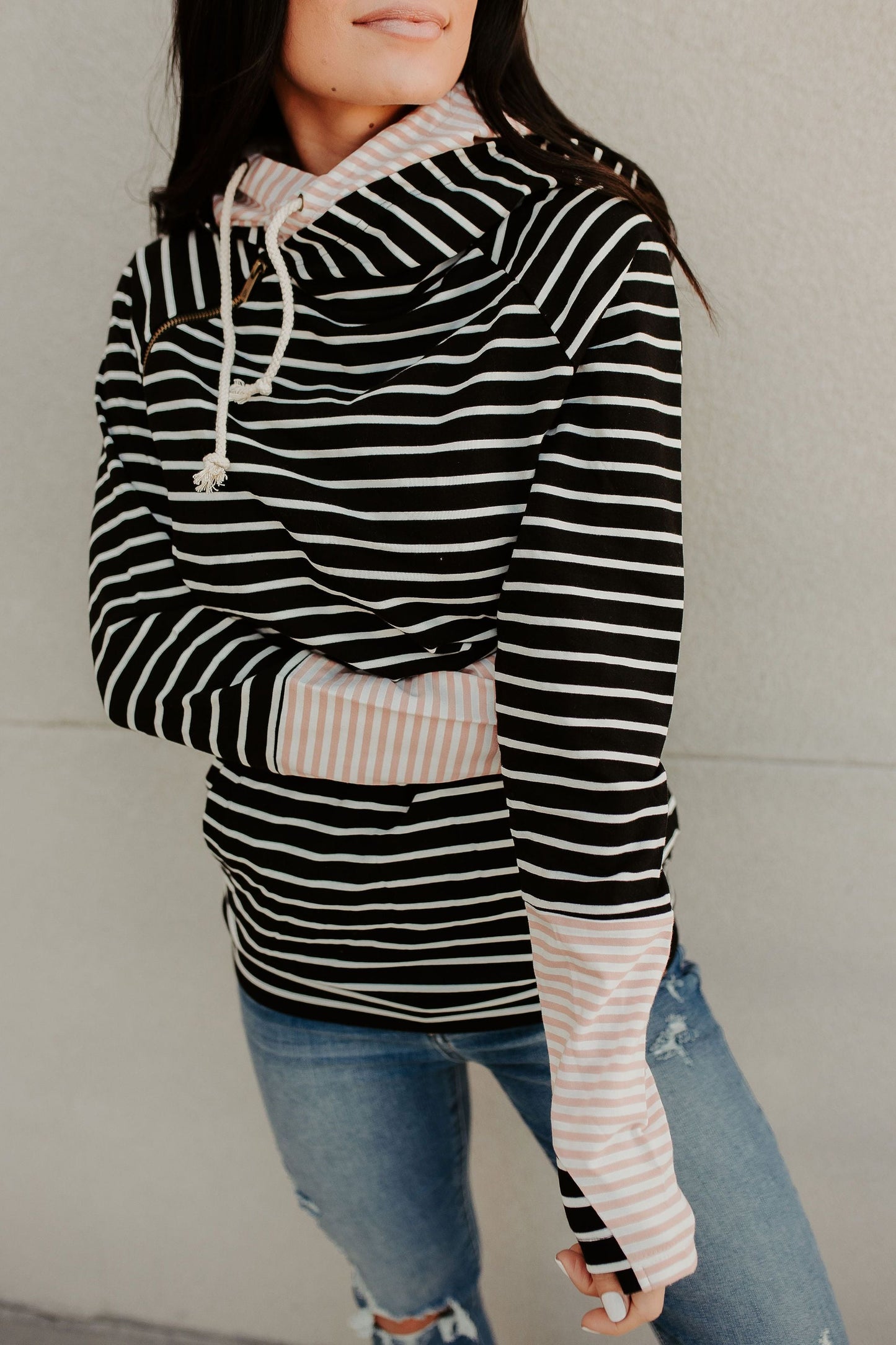 Ampersand Avenue Doublehood™ Sweatshirt - Line It Up Black & Pink